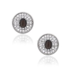 14k White Gold 1.30ctw Round Diamond Hematite Gents Cufflinks
