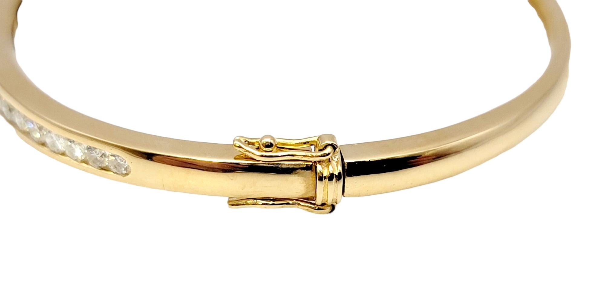 Round Diamond Hinged Narrow Bangle Bracelet in 14 Karat Yellow Gold 4