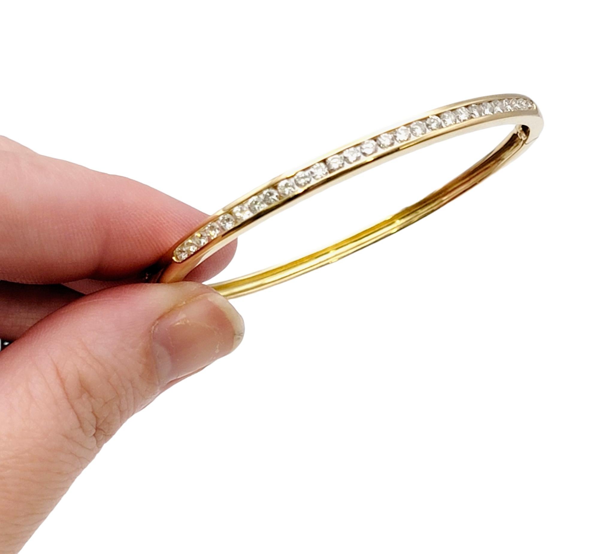 Round Diamond Hinged Narrow Bangle Bracelet in 14 Karat Yellow Gold 6