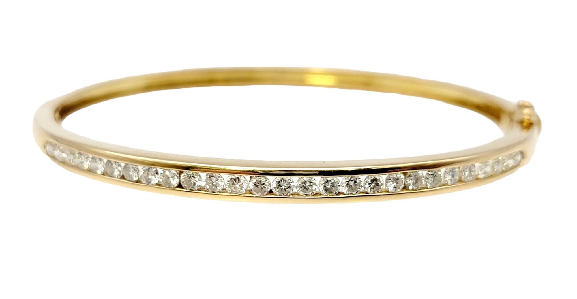 Contemporary Round Diamond Hinged Narrow Bangle Bracelet in 14 Karat Yellow Gold