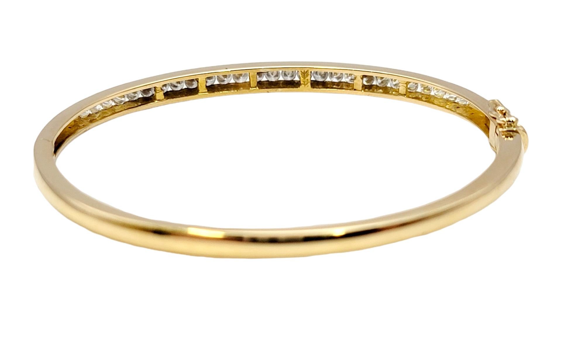 Women's Round Diamond Hinged Narrow Bangle Bracelet in 14 Karat Yellow Gold