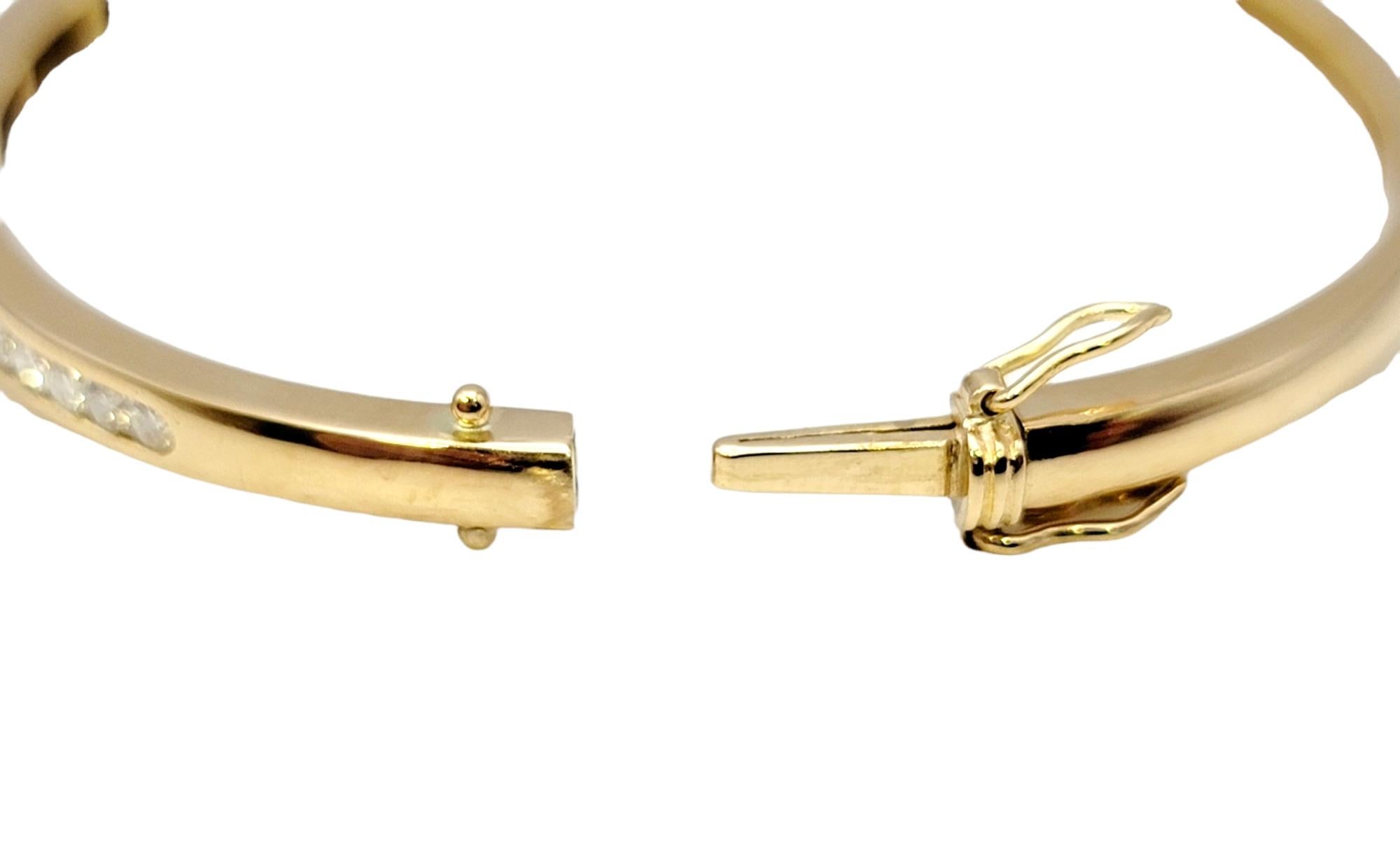 Round Diamond Hinged Narrow Bangle Bracelet in 14 Karat Yellow Gold 3