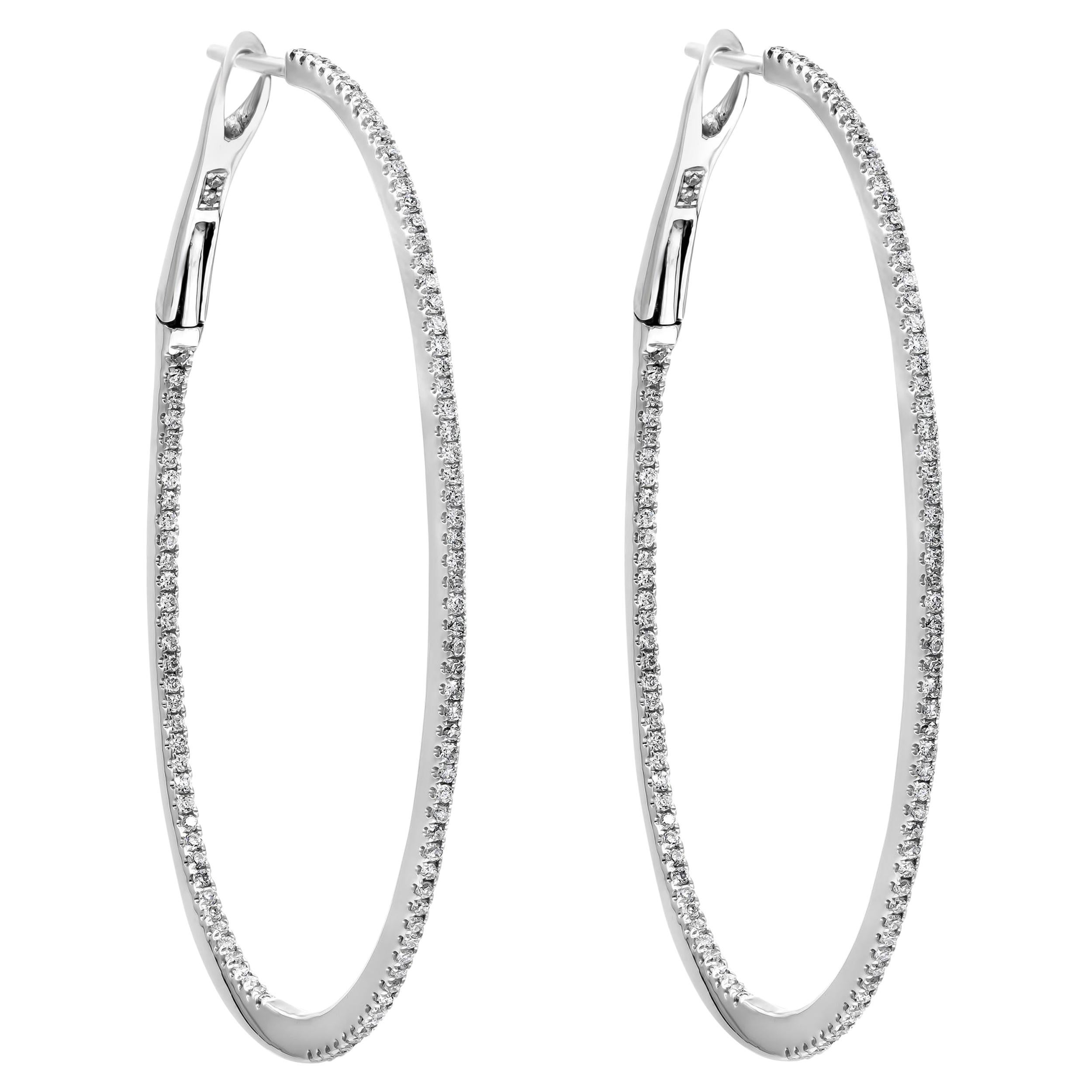 Round Diamond Hoop Earrings in 18 Karat White Gold For Sale