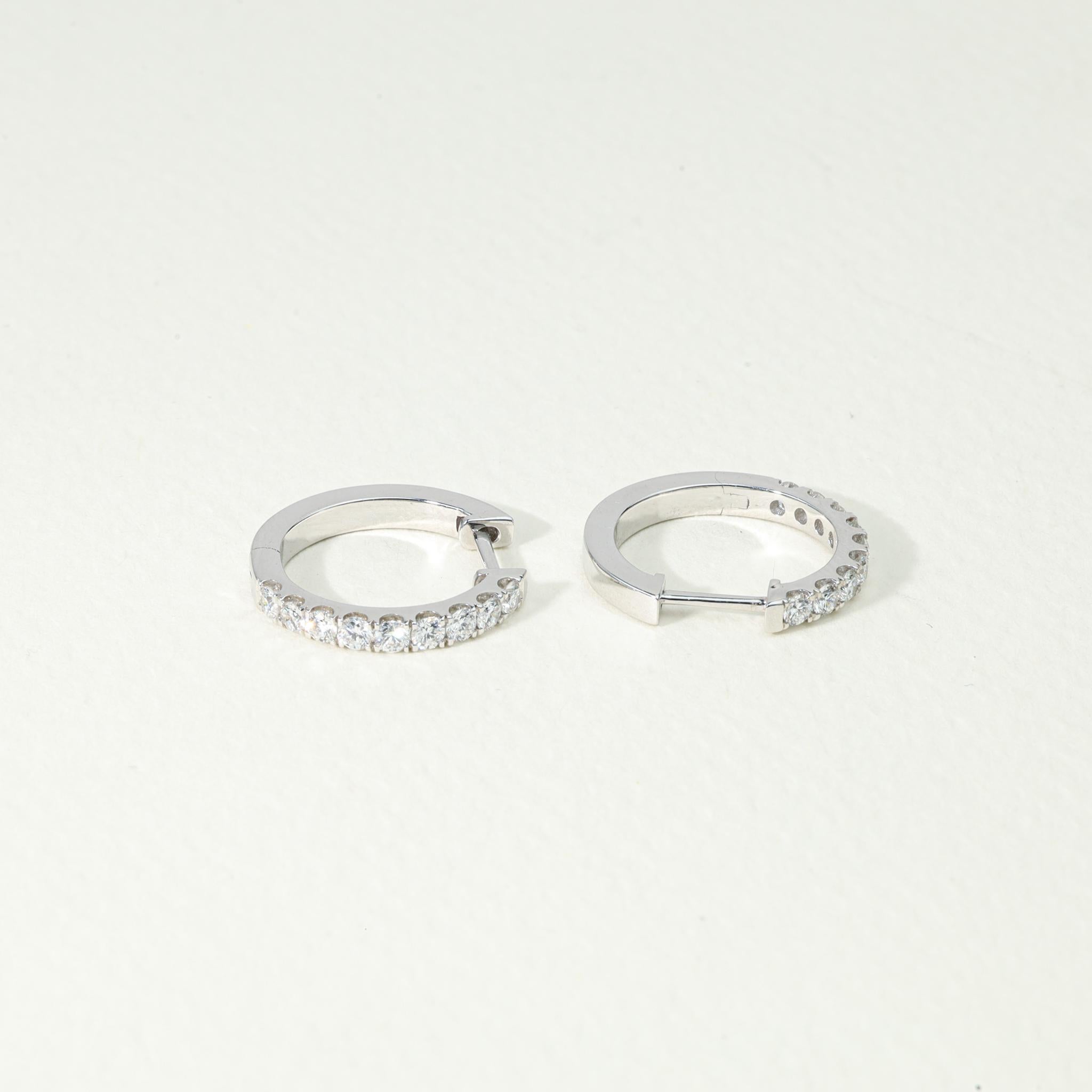 Art Deco Elegant 0.62ct Round-Cut Diamond Huggie Hoop Earrings in 18K White Gold — Luxury For Sale