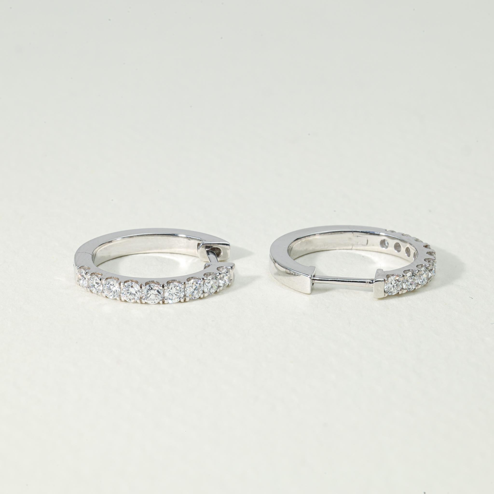 Round Cut Elegant 0.62ct Round-Cut Diamond Huggie Hoop Earrings in 18K White Gold — Luxury For Sale