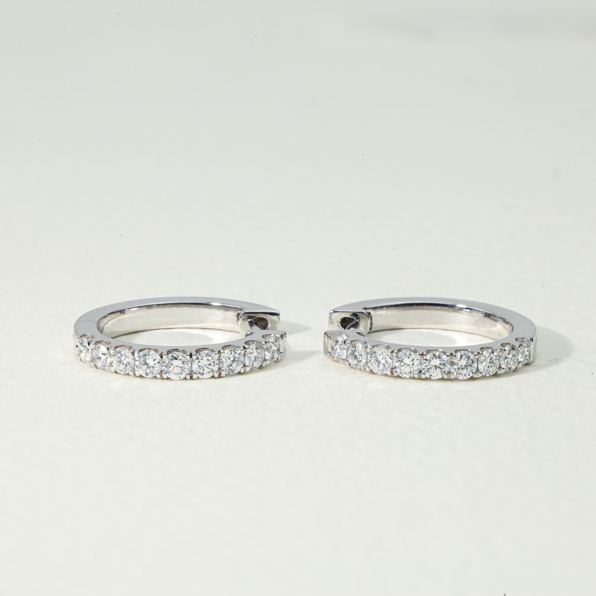 Elegant 0.62ct Round-Cut Diamond Huggie Hoop Earrings in 18K White Gold — Luxury In New Condition For Sale In Jaipur, RJ