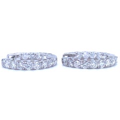 Round diamond hoop huggie earrings 18k white gold
