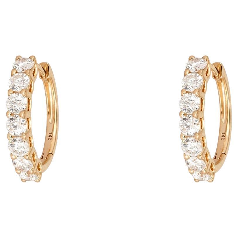 Round Diamond Huggie 14K Gold Hoop Earrings