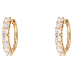 Round Diamond Huggie 14K Gold Hoop Earrings