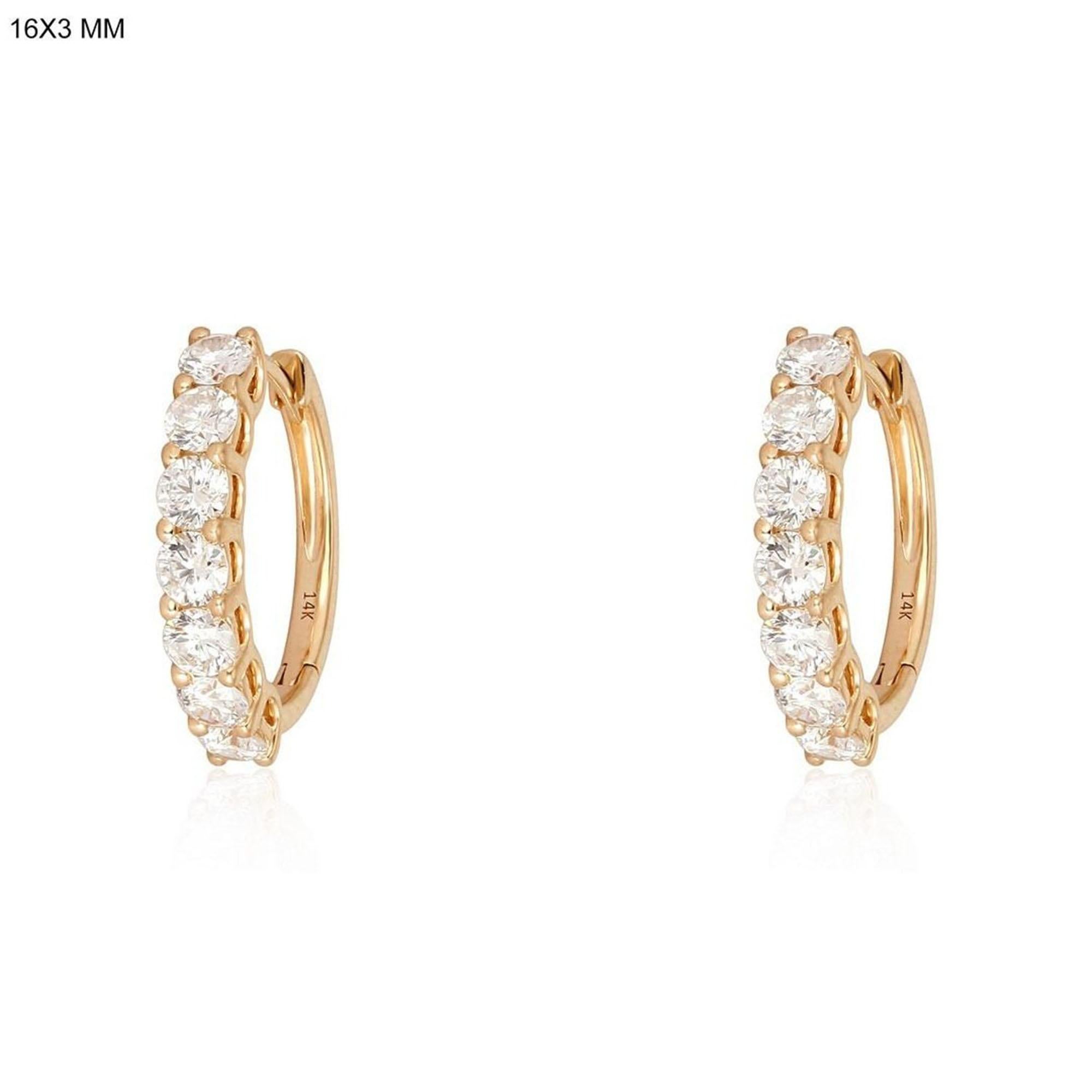 Boucles d'oreilles en or 14K avec diamants ronds Huggie