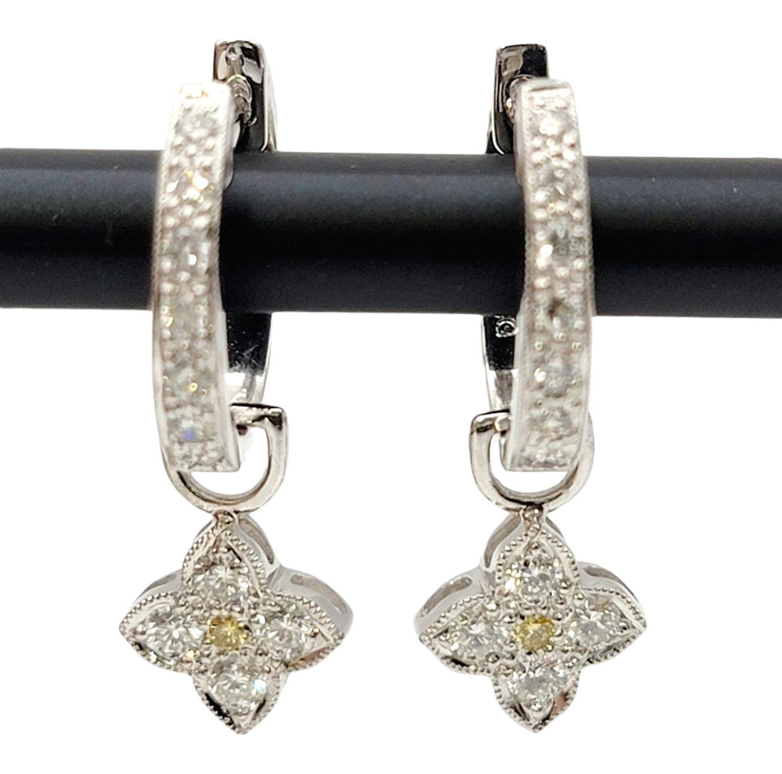  Round Diamond Huggie Hoop Earrings with Yellow and White Diamond Dangles For Sale 4