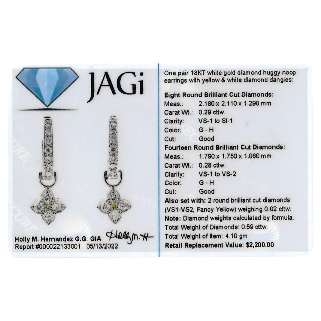 Runde Diamant Huggie-Ohrringe mit gelben und weißen Diamant-Ohrringen im Angebot 6