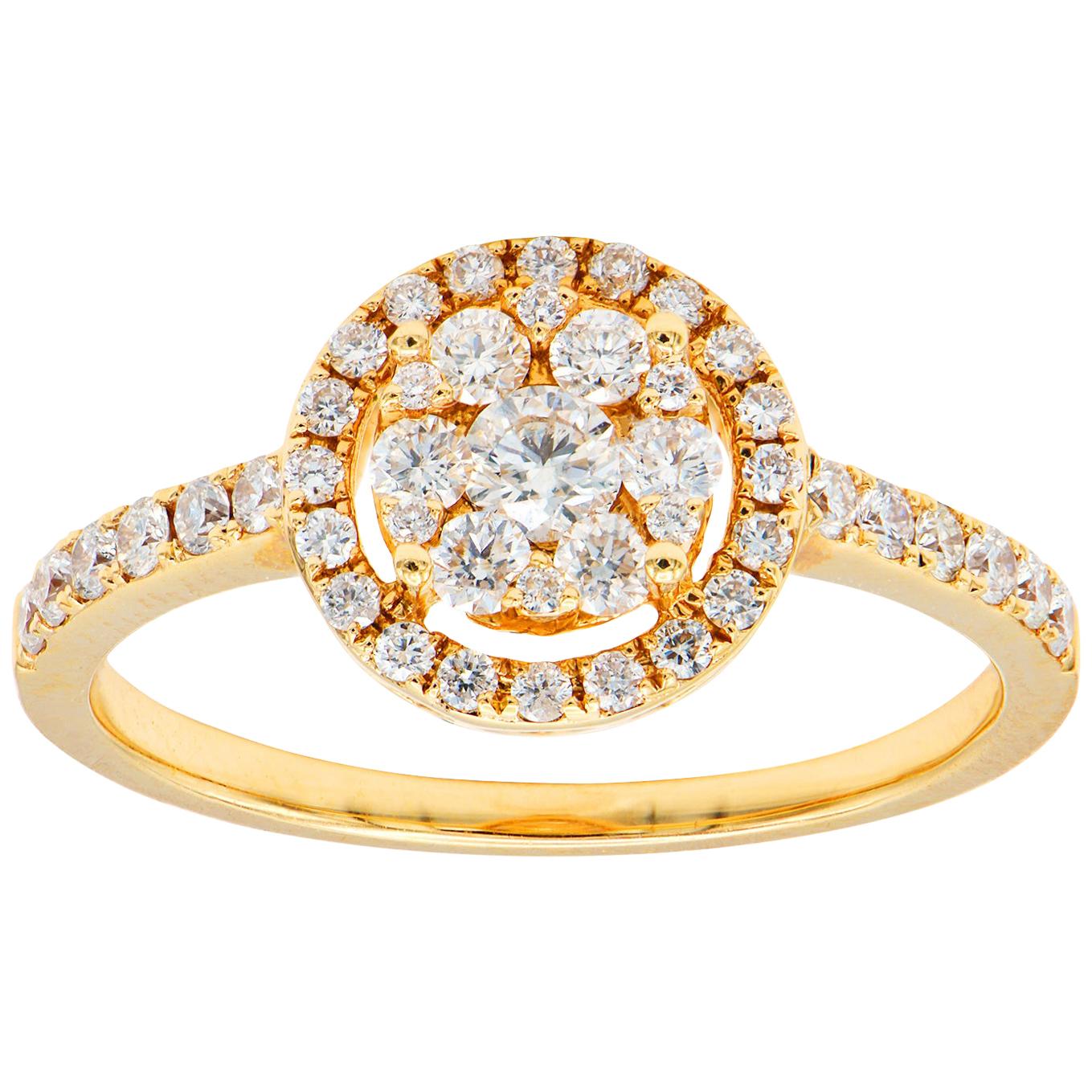 Round Diamond Illusion Ring with Halo and Diamond Band in Rose Gold For Sale