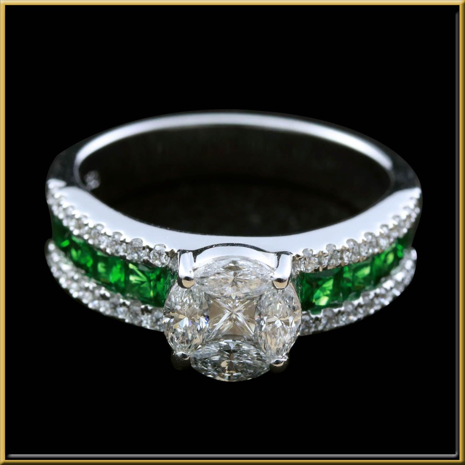 For Sale:  Round Diamond Illusion with Gemstone Cocktail Ring in 18 Karat Gold 2