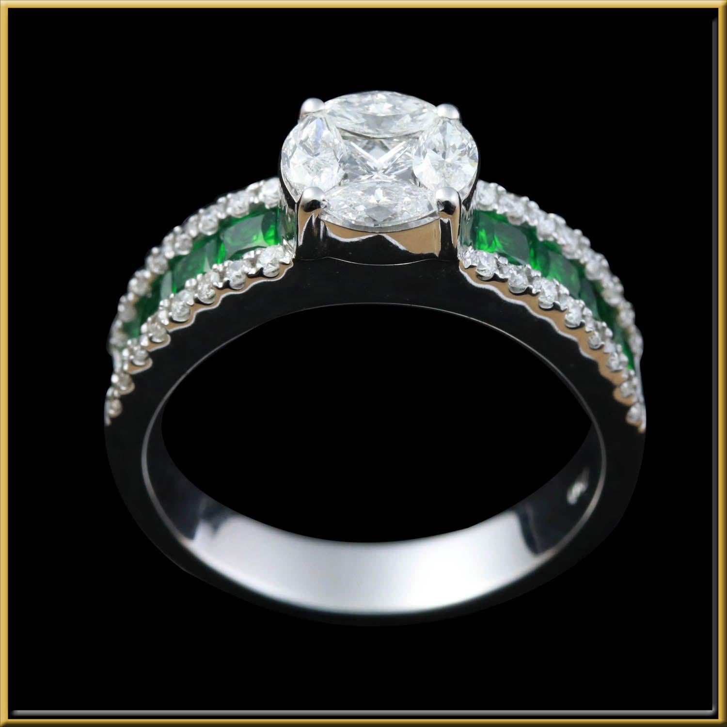 For Sale:  Round Diamond Illusion with Gemstone Cocktail Ring in 18 Karat Gold 4