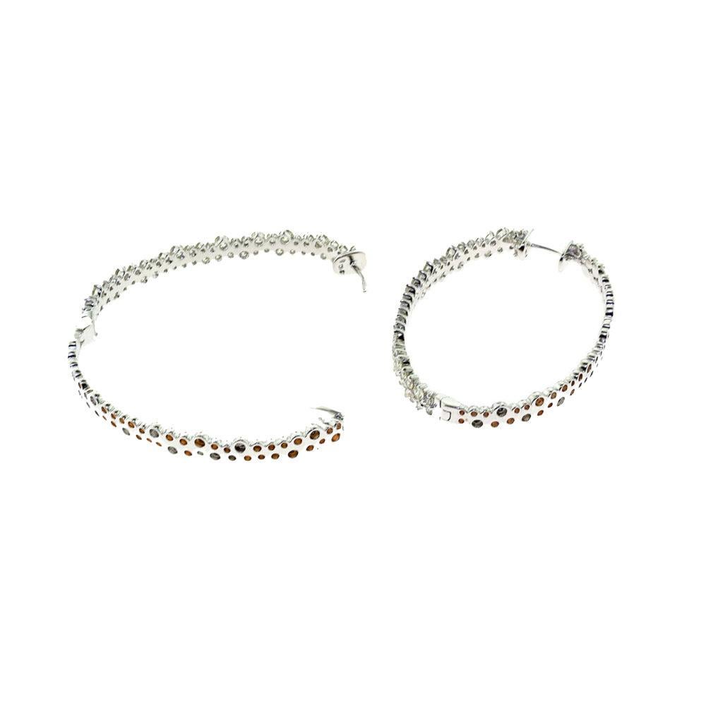 Women's or Men's Round Diamond in 18 Karat White Gold Large Huggie Hoop Earrings