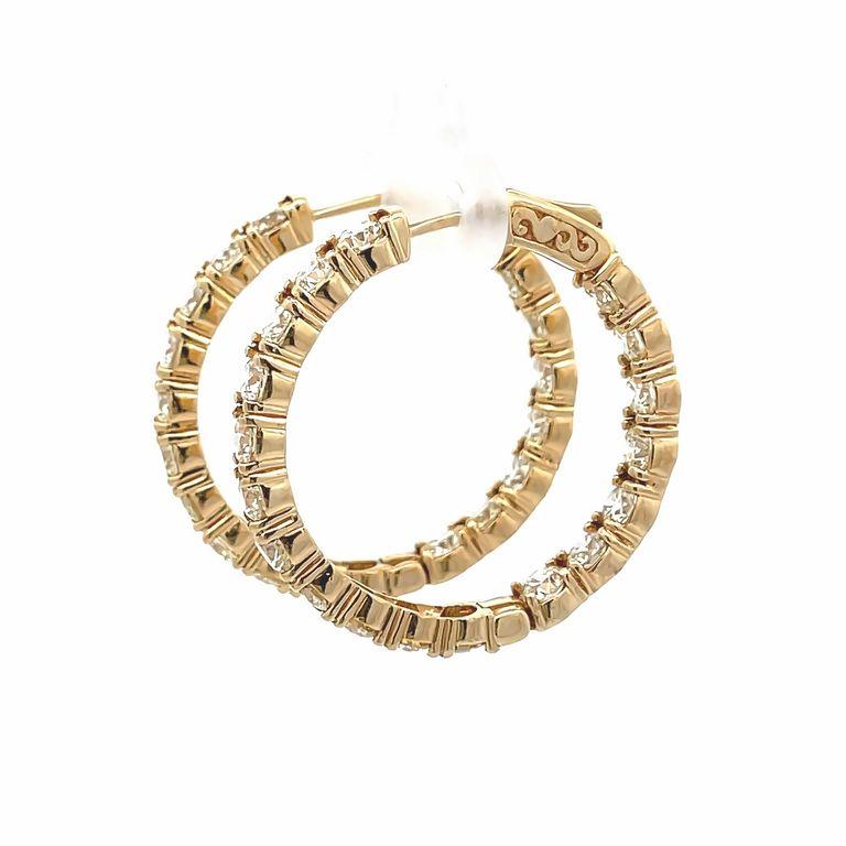 Round Diamond Inside-Out Hoops 7.50ct 14k Yellow Gold 10grams In New Condition For Sale In New York, NY