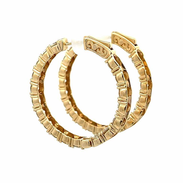 Women's Round Diamond Inside-Out Hoops 7.50ct 14k Yellow Gold 10grams  For Sale