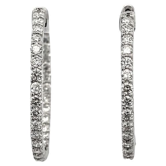 Round Diamond Inside-Out Hoops Earrings 2.57 Carat in 14k White Gold