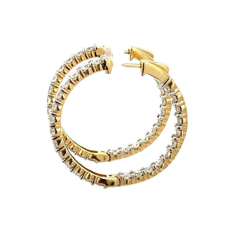 Runde Diamant-Ohrringe aus 14 Karat Gelbgold mit Innenseite und Innenseite 4,33 Karat (Moderne) im Angebot