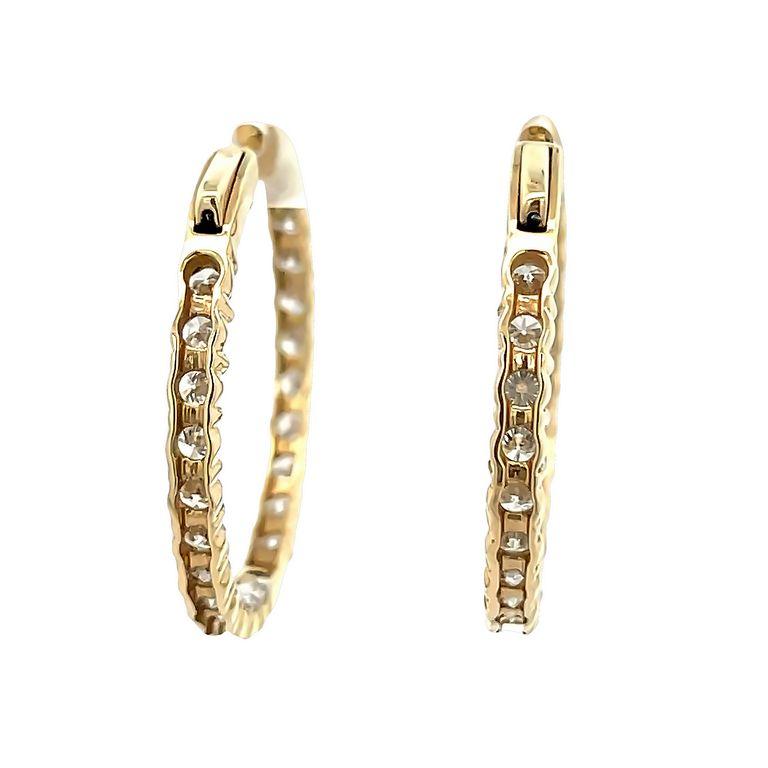 Round Cut Round Diamond Inside-Out Hoops Earrings 4.33 Carat in 14k Yellow Gold For Sale