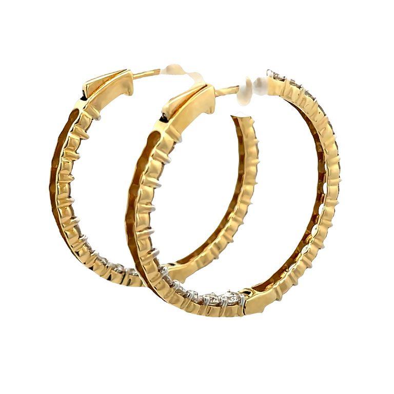Round Diamond Inside-Out Hoops Earrings 4.33 Carat in 14k Yellow Gold In New Condition For Sale In New York, NY