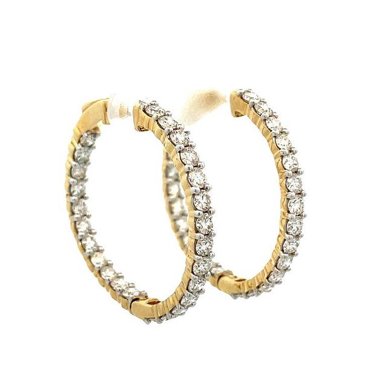 Women's Round Diamond Inside-Out Hoops Earrings 4.33 Carat in 14k Yellow Gold For Sale