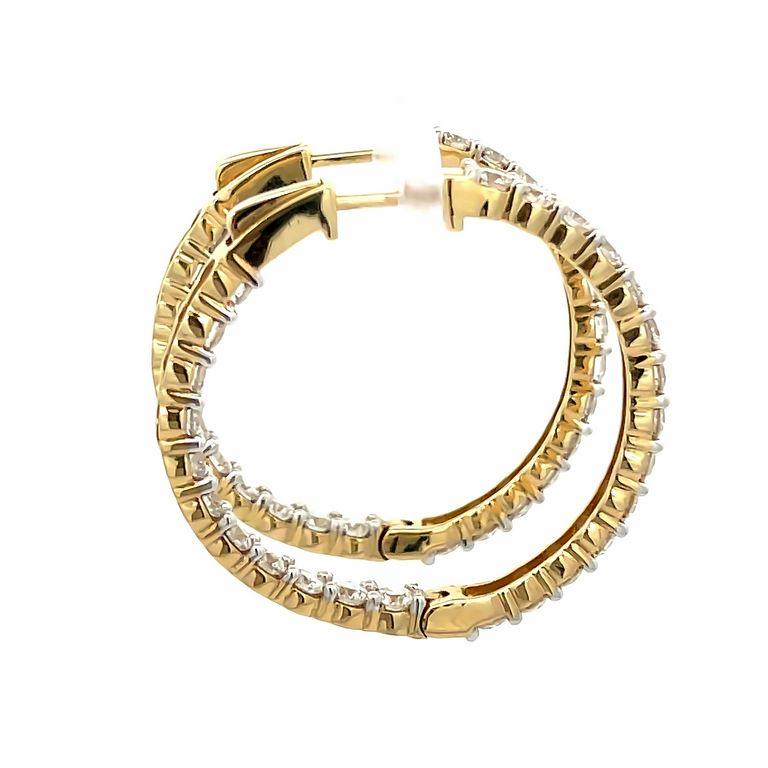 Round Diamond Inside-Out Hoops Earrings 4.33 Carat in 14k Yellow Gold For Sale 1
