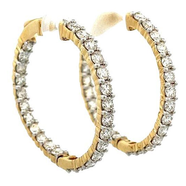 Pendientes de aro con diamante redondo de 4,33 quilates en oro amarillo de 14k en venta