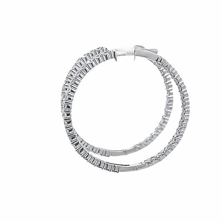 Modern Round Diamond Inside-Out Hoops Earrings 5.05 Carat in 14k White Gold For Sale
