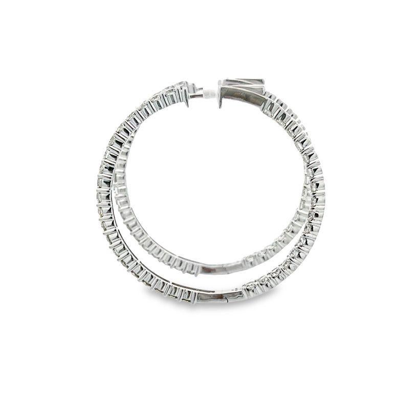 Round Cut Round Diamond Inside-Out Hoops Earrings 5.05 Carat in 14k White Gold For Sale