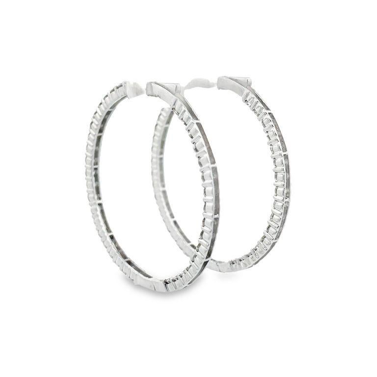 Round Diamond Inside-Out Hoops Earrings 5.05 Carat in 14k White Gold In New Condition For Sale In New York, NY
