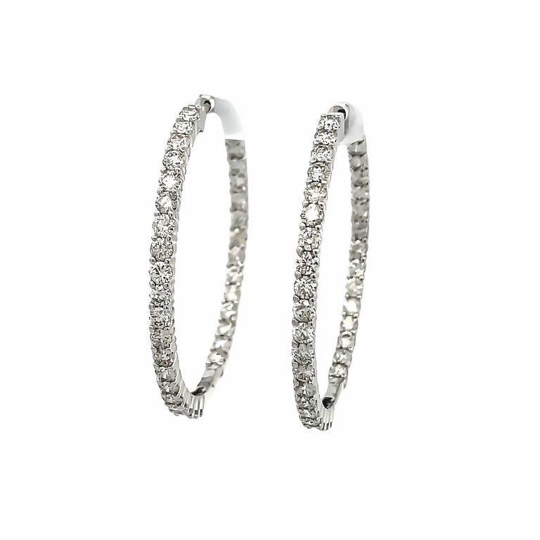 Women's Round Diamond Inside-Out Hoops Earrings 5.05 Carat in 14k White Gold For Sale