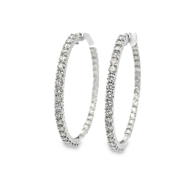Round Diamond Inside-Out Hoops Earrings 5.05 Carat in 14k White Gold For Sale 1