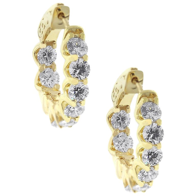 Boucles D'oreilles Créoles Le Vian – Or Blanc 14 Carats Et Diamants 1cttw – Occasion