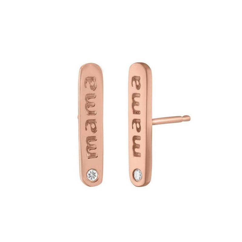 Modern Mama Bar Stud 14K Rose Gold Diamond Earrings For Sale