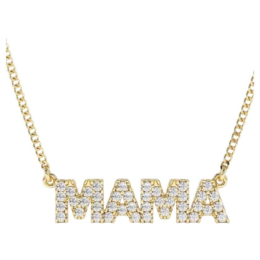 Mama Block 14K Yellow Gold Diamond Necklace