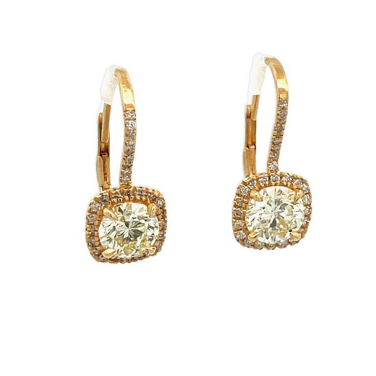 Modern Round Diamond Lever-Back Earrings 2.42CT D.50CT 14K Yellow Gold For Sale