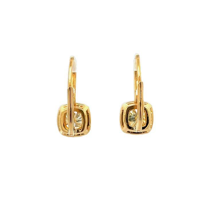 Round Diamond Lever-Back Earrings 2.42CT D.50CT 14K Yellow Gold For Sale 1