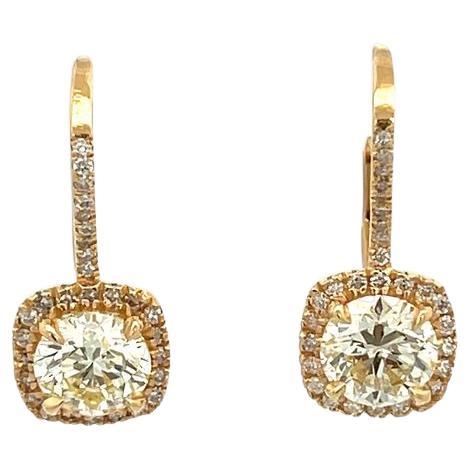 Round Diamond Lever-Back Earrings 2.42CT D.50CT 14K Yellow Gold For Sale