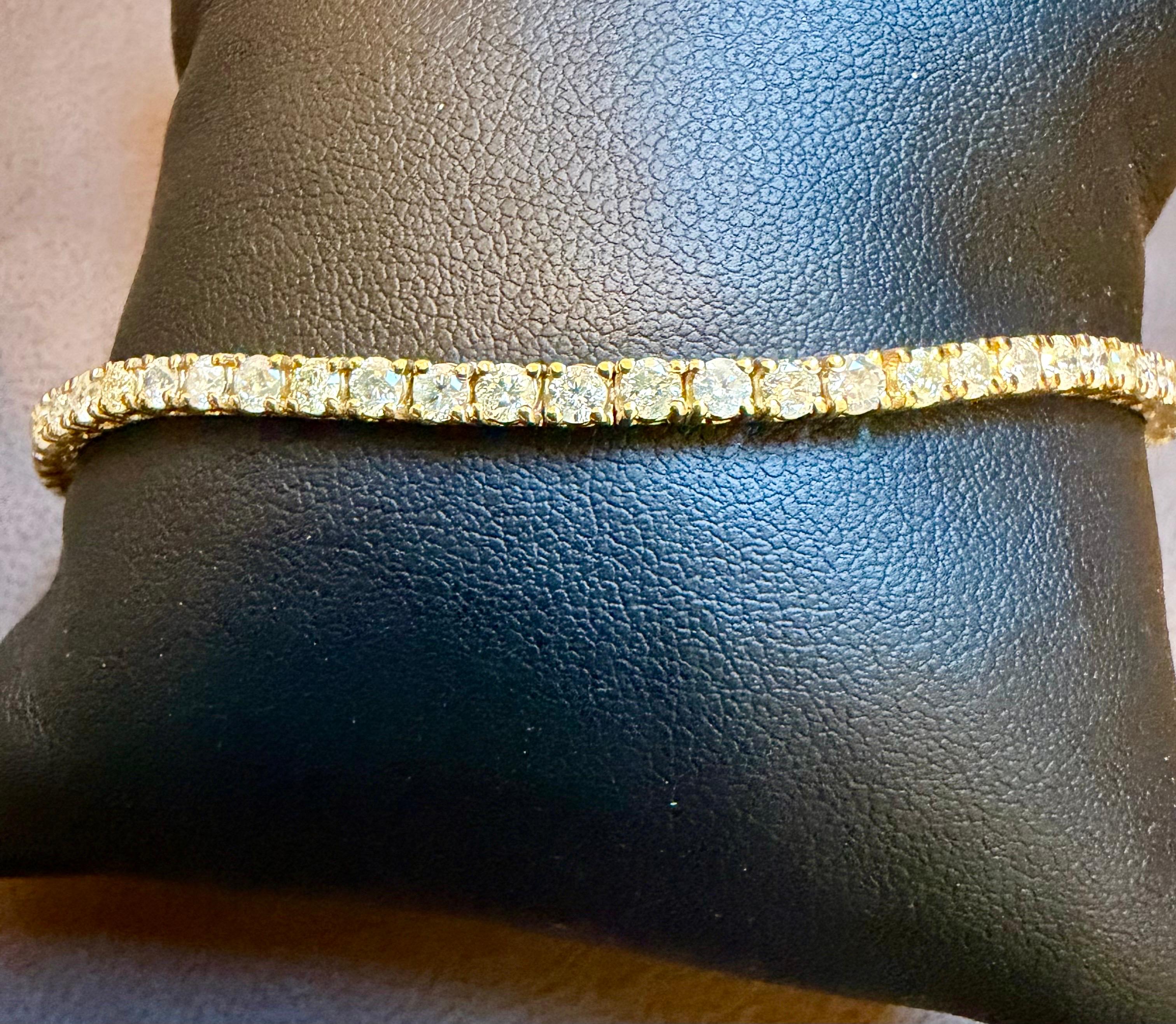 Bracelet de tennis en or jaune avec lignes de diamants ronds 3,85 carats, or jaune 14 K Pour femmes en vente