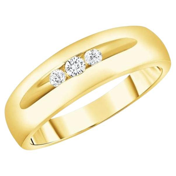 Round Diamond 14K Gold Men's Three Stone Ring
