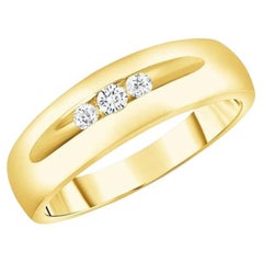 Round Diamond 14K Gold Men's Three Stone Ring