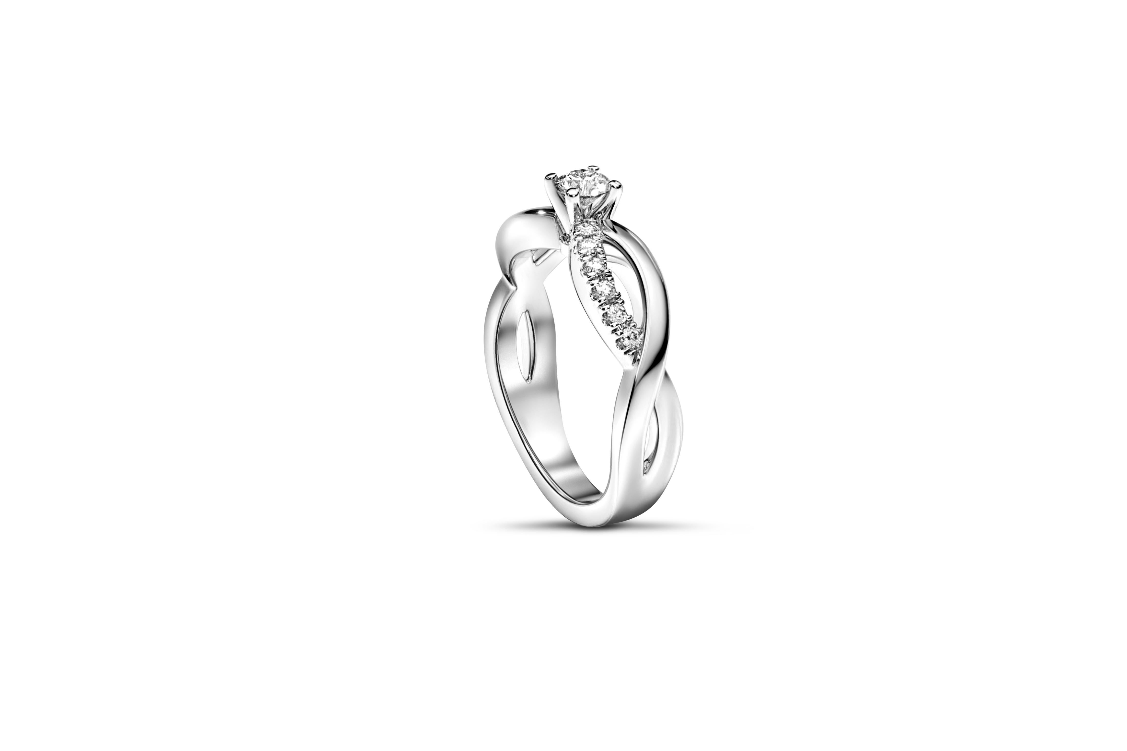 Round diamond moissanite spiral 14k gold ring 2