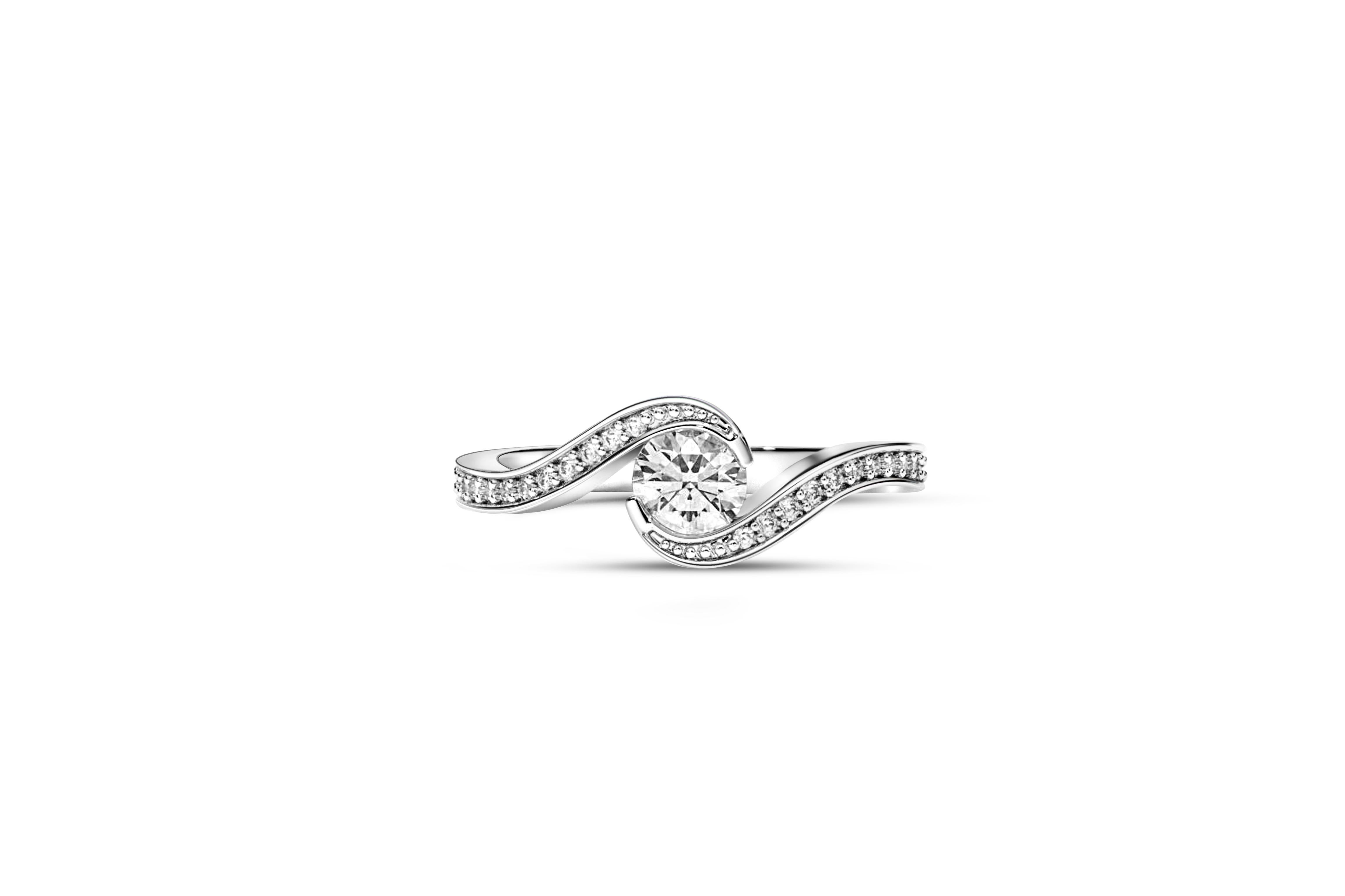 Round diamond moissanite spiral 14k gold ring. Swirl Bypass moissanite engagement ring.  1 ct moissanite promise ring. Curve wave Infinity Ring.

Metal: 14k gold 
Weight: 2.2 gr depends from size.

Gemstones:
Moissanite: round diamond cut, 1 ct,