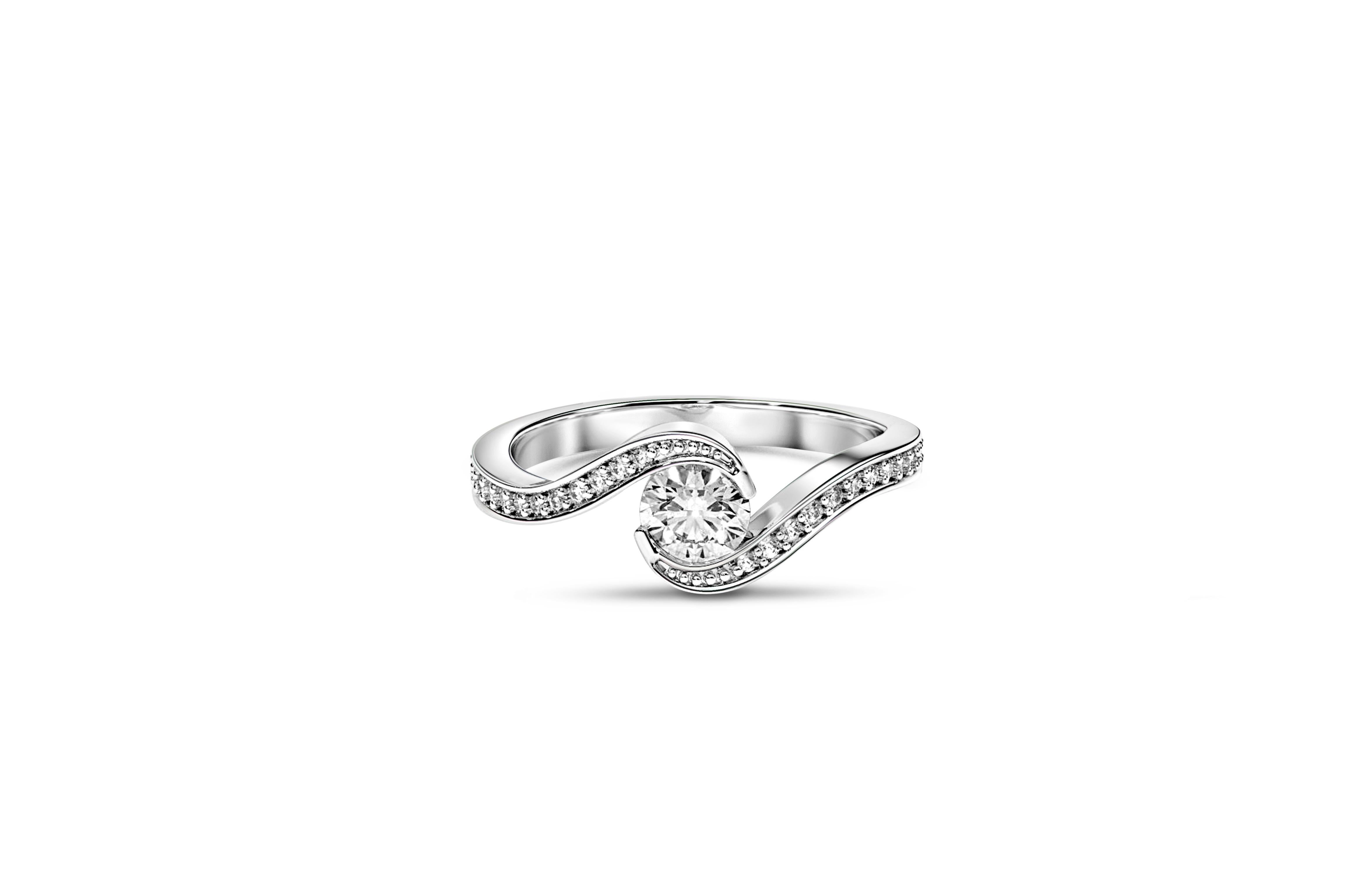For Sale:  Round diamond moissanite spiral 14k gold ring. 5