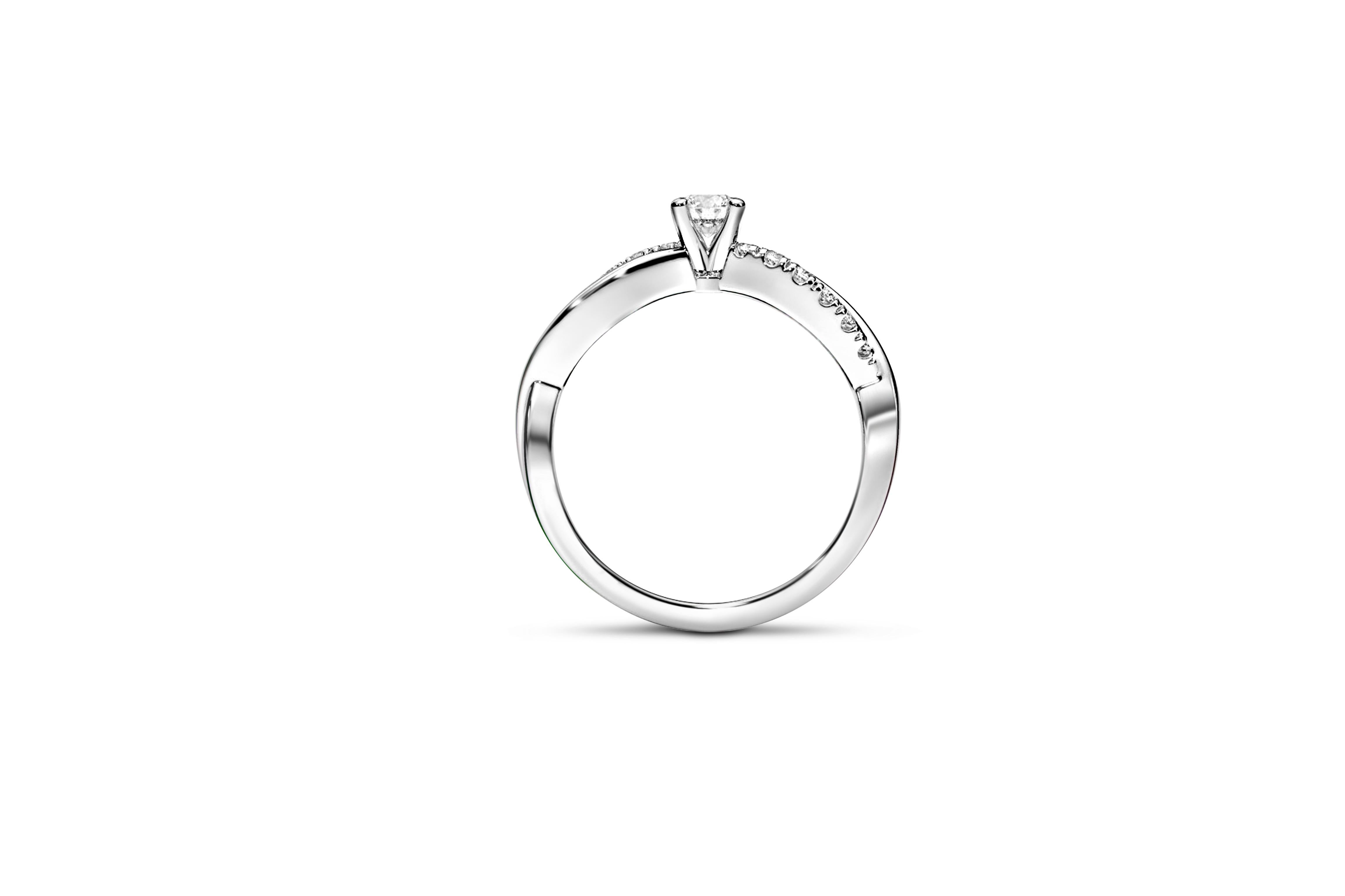 Round diamond moissanite spiral 14k gold ring. In New Condition For Sale In Istanbul, TR