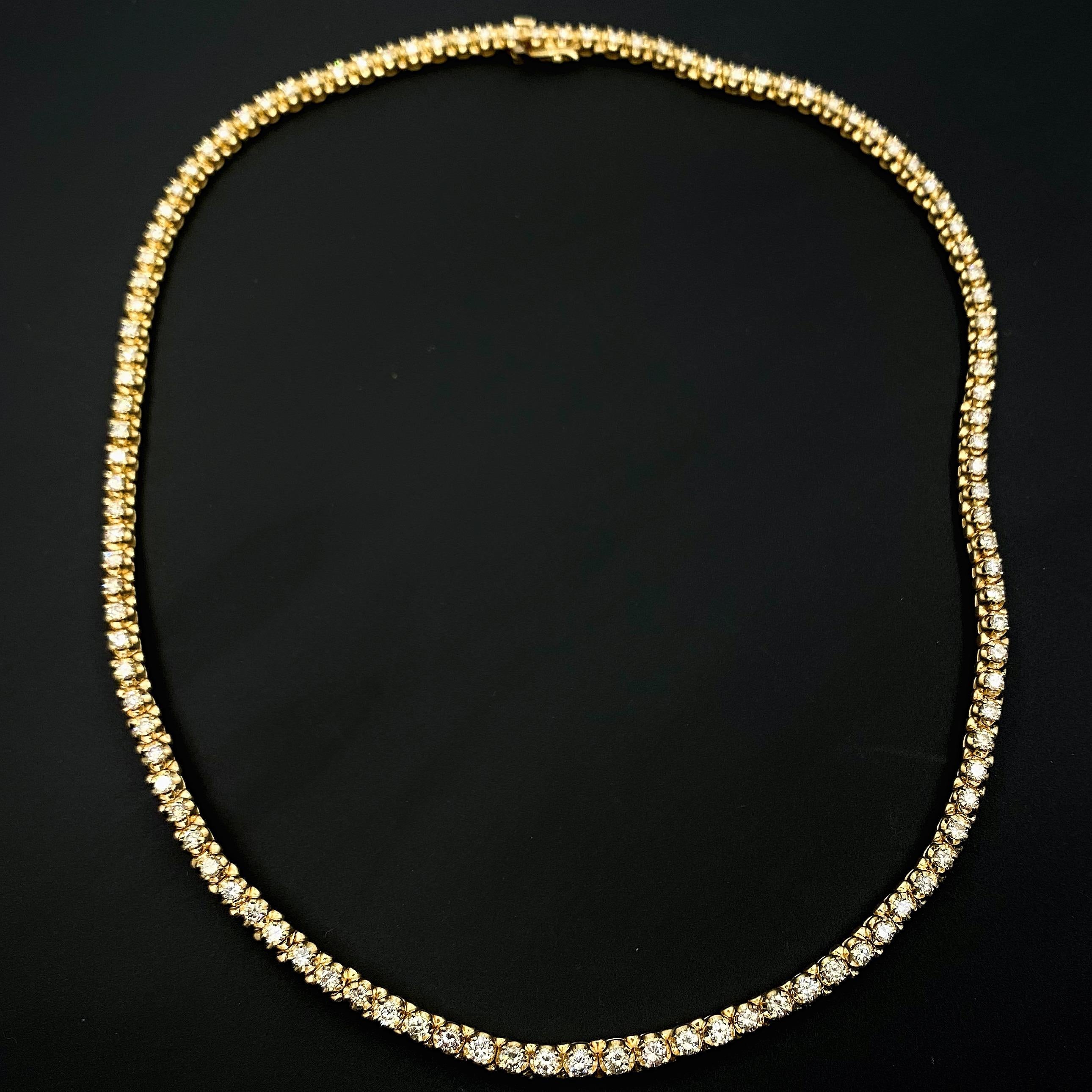Women's Round Diamond Necklace 5.50 Carat in 18 Karat Yellow Gold