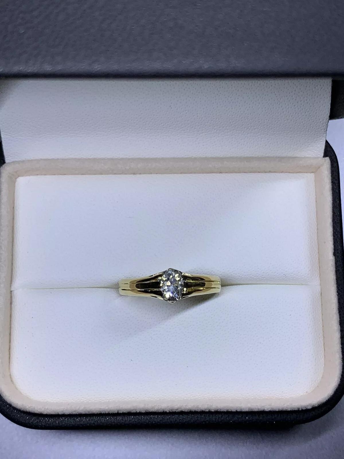 Round Cut Round diamond old cut solitaire antiques style engagement ring in 18ct yellow go For Sale