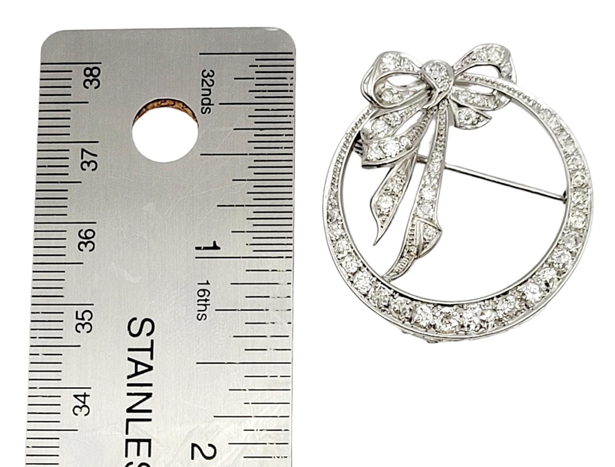 Round Diamond Open Circle Brooch with Bow Detail in Polished Platinum 6